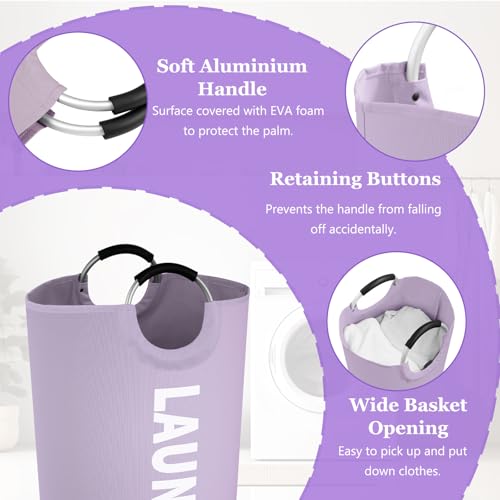 Image of Super Large Laundry Basket with Handles, 125L Foldable Dirty Clothes Hamper for Adult, Stand-alone Laundry Hamper in 600D Oxford Fabric, Purple Storage Basket for Family, Guest House,Purple