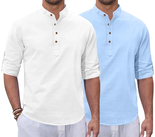 Image of Zombom Combo of Men's Casual Solid Cotton Polyester Blend Full Sleeve Straight Kurta Shirt (Pack of 2)