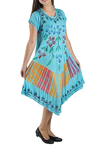 Kayjaystyles Everyday Cap Sleeve Painted Floral Caftan Dress/Cover Up (Turquoise) #TOP3