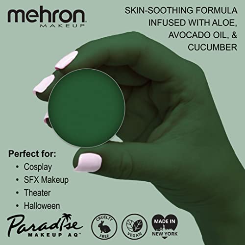 Image of Mehron Makeup Paradise Makeup AQ Refill Size | Stage & Screen Performance, Face & Body Painting, Beauty, Cosplay, and Halloween | Water Activated Face Paint, Body Paint .25 oz (7 ml) (DARK GREEN)