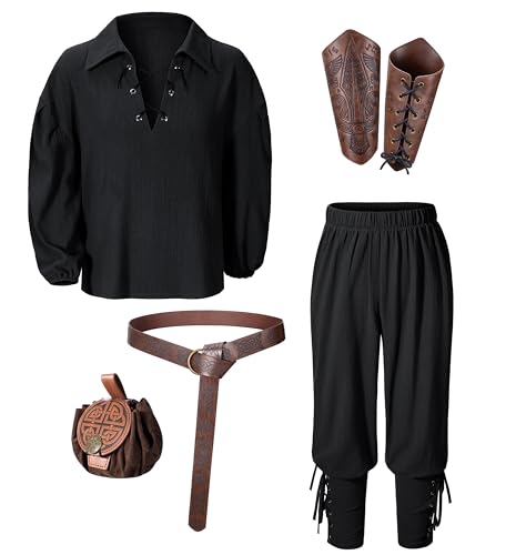 Image of Kids Medieval Viking Pirate Renaissance Tunic Pants Accessories Costume for Boys Cosplay 3-14 Years
