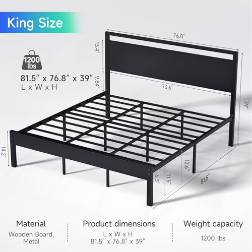 Image of Z-hom Upgraded King Size Bed Frame, Heavy Duty Metal Sturdy King Bed Frame with Modern Wood Headboard & Footboard, Stable Platform Bed Furniture Bed Storage, No Noise, No Box Springs, Black