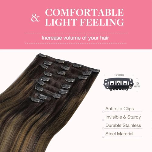Image of GOO GOO Clip in Hair Extensions Real Human Hair Balayage Remy Extensions