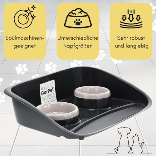 2er Set Futterstation Hund 2 Näpfe Futterbar mit erhöhter Rückwand Hundenapf erhöht Hundebar Futternapf Unterlage Matte Hunde Napfset Katzen