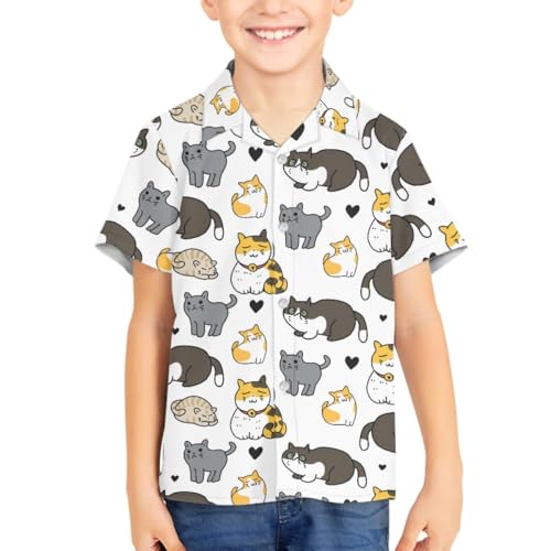GLUDEAR Boys Girls Hawaii Shirt Cute Cat Print Casual Short Sleeve Button Down Shirts Blouse Tops3