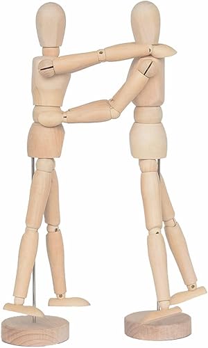 Miniatura 3 de Paquete de 2 maniquíes de madera de 12 pulgadas de alto con soporte, ideal para dibujo o decoración de escritorio (hombres y mujerespapá y mamá)