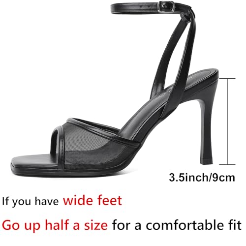 Image of Mostrin Strappy Heels for Women Square Open Toe Lace Up Heeled Sandals Ankle Strap Sexy Stiletto High Heels for Party, Prom, Dating, Wedding