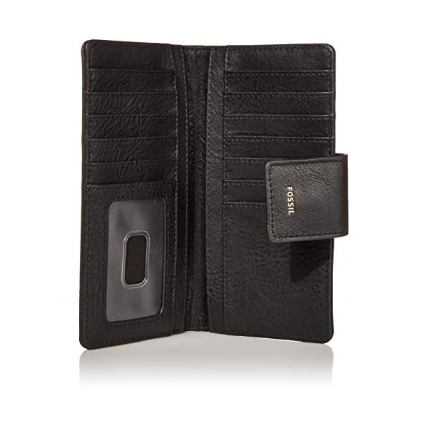 Fossil Women's Logan Leather Wallet RFID Blocking Tab Clutch, Black (Model: SL7830001)