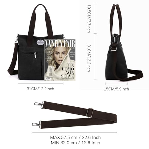 Image of HUA ANGEL Women's Canvas Tote Bag Lightweight Crossbody Purse Multi-Pocket Durable Handbags for Work College Shopping Beach