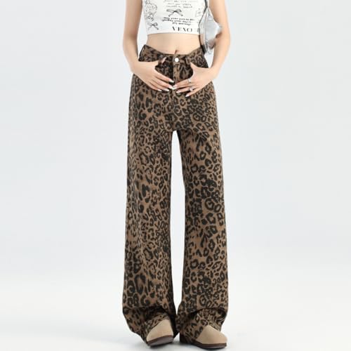 Leopard Print Jeans for Women Y2K Baggy High Waist Pants Cheetah Print Wide Leg Grunge Pants 2000s Vintage Cargo Pants2