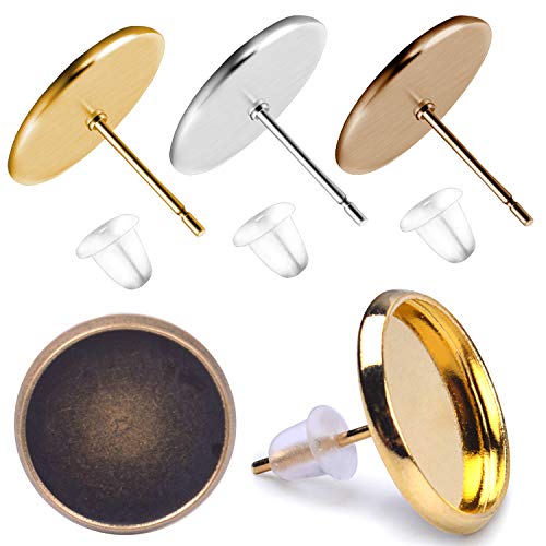 Bronagrand 30 Pieces Stainless Steel Stud Earring Cabochon Setting Post Cup For 12Mm And 30 Pieces Clear Rubber Earring Safety Backs #TOP18