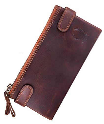 Corno D'oro Cartera con Monedero de Piel auténtica para Mujer CD1797 con Cremallera y protección RFID, Billetera Grande Vintage marrón Cover