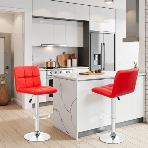 Image of BestOffice Bar Stools Set of 2, Adjustable PU Leather Swivel Barstools, Modern Counter Stools with Back and Footrest, Counter Height Barstools for Bar, Kitchen and Dining Room