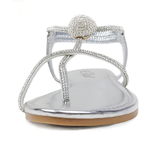 Women's Rhinestone Thong Flats Sandals, Clip Toe Elastic T-Strap Bohemia Dressy Sandals for Women3