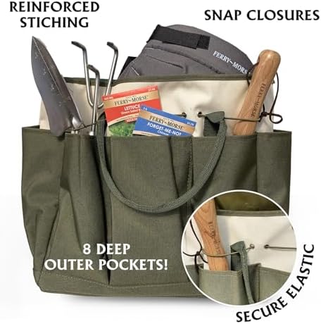 Ferry Morse Garden Tool Bag KBAG-12-8 Pockets, Heavy Duty, Water Resistant, Tote Caddy - Thumbnail 3