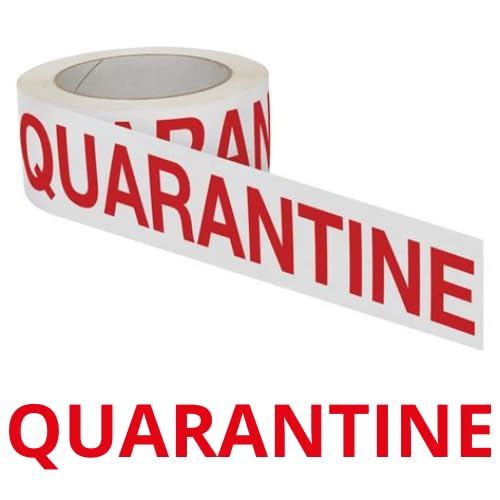 Quarantine Printed Tape, 48 mm x 66 m, Self-Adhesive, 1 Roll, White with Red Text