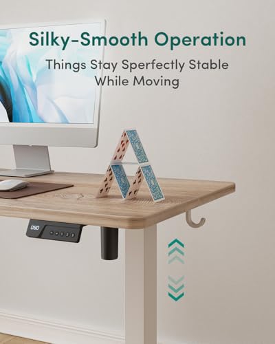 FEZIBO Electric Standing Desk For Gaming 120 * 60 cm Heigh Adjustable Stand up Table with digital display controller, Sit Stand Home Office Desk with Splice Board, White Frame/Oak Top - Image 3