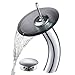 Kraus KGW-1700-PU-10CH-BLFR Single Lever Vessel Glass Waterfall Bathroom Faucet Chrome with Black Frosted Glass Disk and Matching Pop Up Drain
