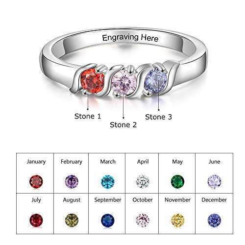 Personalized 3 Simulated Birthstone Mother Ring Engraved Names Family Promise Jewelry for Mommy Anniversary Ring for Women2