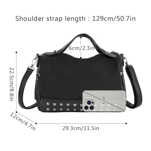 Women Leather Crossbody Bag Handbag with Adjustable Strap Boston Stylish Work Tote Studded Spacious Shoulder Purse4