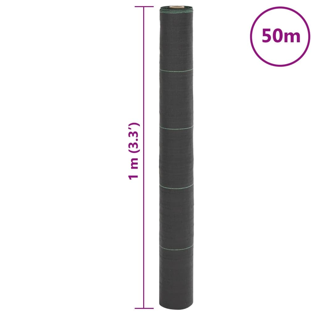 Unkrautvlies Schwarz 1x50 m PP Gartenvlies Mulchvlies Bodenabdeckung mit grünen Streifen 150 g/m² für Beet, Terrasse, Weg und Landschaftsbau zur Unkrautkontrolle und Rasenpflege