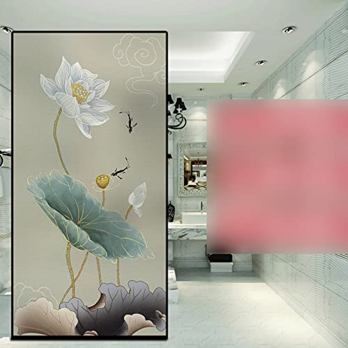 目隠しシート ガラスフィルム 窓用 UVカット 断熱 蓮華 花柄 窓用フィルム 外から見えない 遮光 貼り直し可能 再利用可能 飛散防止 日差し対策 紫外線カット 和風 インテリア お風呂 リビングルーム 賃貸適用