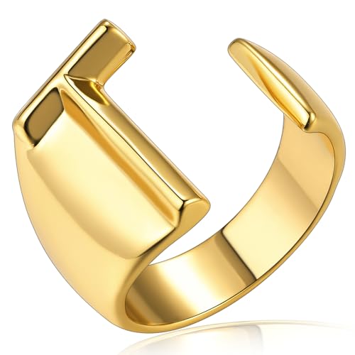 Sister Letter T Rings for Women, GoldChic Jewelry Chunky Bold Initials Alphabet Statement Ring