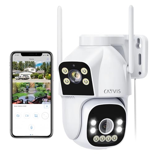 CAYVIS 2MP Camera Surveillance WiFi Extérieur, 2.4GHz 5GHz PTZ Caméra IP CCTV Extérieure avec Double Objectif, Vision Nocturne Couleur,Enregistrement 24/7,...