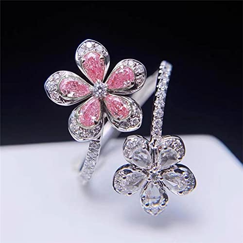 Cherry Blossom Statement Ring for Women Sparkling Crystal CZ Pink Sakura Floral Open Wrap Finger Band Adjustable Engagement Promise Rings Wedding Rings Anniversary Jewelry3