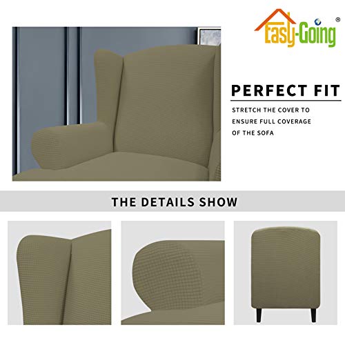 Image of Easy-Going Stretch Large Wingback Chair Sofa Slipcover Khaki