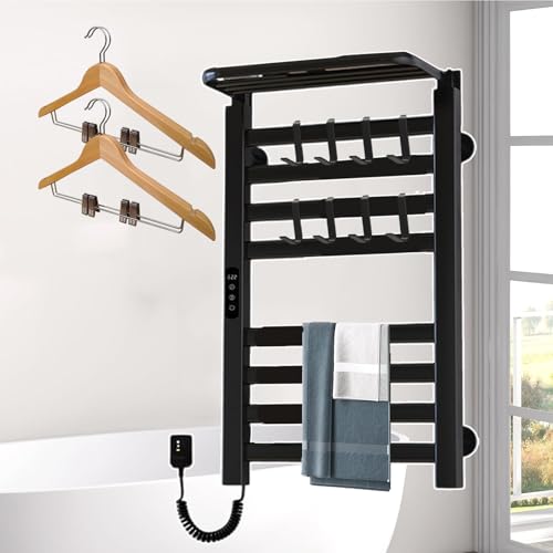Sèche-serviettes électrique mural 200W noir avec minuterie et écran LCD - 2