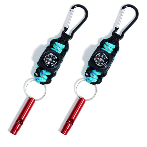2 Paquetes de Silbato de Supervivencia de Emergencia con Brújula, Llavero de Paracord Trenzado con Mosquetón, Llavero Multifuncional para Senderismo, Viajes, Caza, Navegación y Pesca miniatura 1
