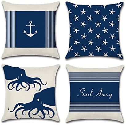 Beach Cushion Square water proof ocean blue Throw Pillow Case Set animal Cushion Covers for Living Room Sofa Couch Bed Bedroom Home Decor Garden Couch pillowcase 40 x 40cm set of 4