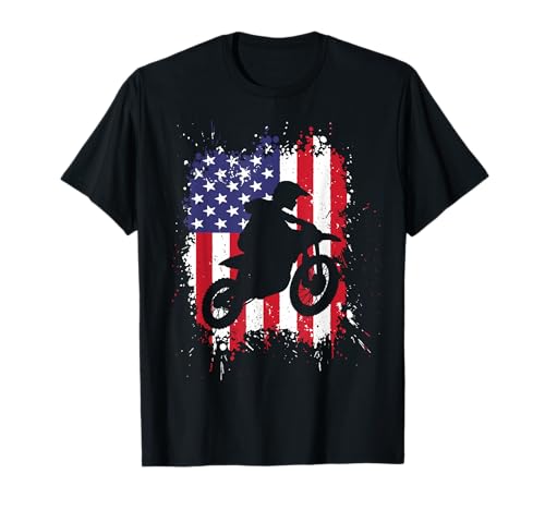 Best Dirt Bike Men Boys US Flag Biker T-Shirt