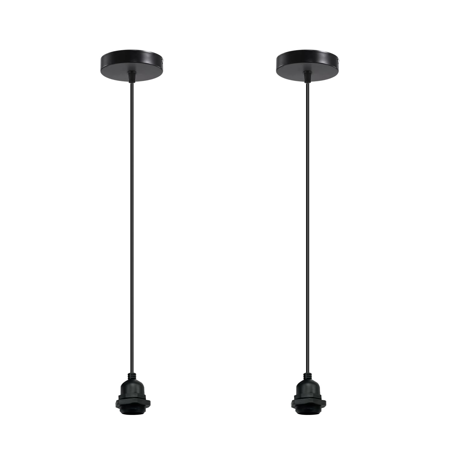2 Pack IP65 Waterproof Outdoor Pendant Light E27 Adjustable Cable Black Industrial Ceiling Light Kit for Garden Patio Porch Gazebo Pergola Outdoor Lighting