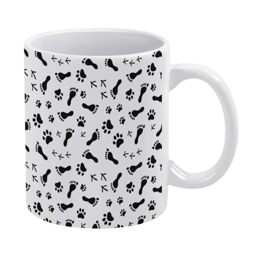 マグカップ おしゃれ 犬の足 人間の足跡 黒と白 コーヒーカップ 陶器 丈夫 マグ カップ 食器 直径8.2×高さ9.6cm 330ml 軽い 気軽に使える コーヒーマグ インテリア アウトドア 綺麗 ジュース お茶 新生活 雑貨 台所 飲食店 家庭用 フ
