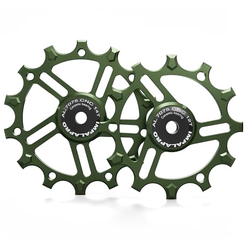 IMPALAPRO - Set of 2 Ceramic Jockey Wheels 12T-14T Aluminium 7075 CNC for 9 to 12 Speeds (Dark Green)