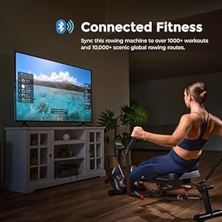 Sunny Health & Fitness Smart Compact Full Motion Rowing Machine, Full-Body Workout, Low-Impact, Extra-Long Rail, 180 KG Weight Capacity - SF-RW5639SMART