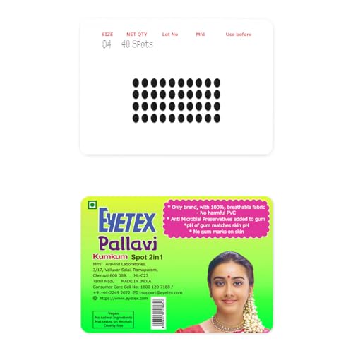 Image of Eyetex Pallavi Sticker Bindi /Pottu|Oval|Aloe Vera & Papaya Extracts|Breathable Non-Irritating Velvet Fabric|O4|Black|20 Flaps