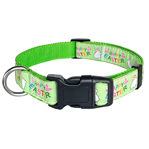 Malier Easter Dog Collar, Holiday Bunny Egg Dog Collar Nylon Durable Dog Collar for Small Medium Large Dogs Pet (Small, Easter Green 2)