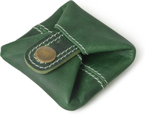 Image of Contacts Handcrafted Leather Coin Pouch - Compact Change Holder & Mini Wallet for Men & Women - Green