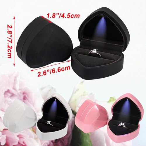 Image of Heart Ring Box with LED Light, Luxury LED Lighted Engagement Ring Box, Velvet Earrings Jewelry Case with Light, Jewelry Display Box for Wedding, Engagement, Proposal, Birthday and Anniversary-White