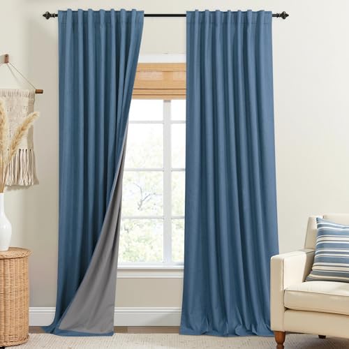 KOUFALL 108 Inch Curtains Blackout 9FT Long Black Out Linen