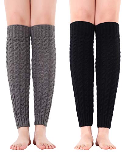 VUCDXOP - 2 pares de calentadores de pierna para mujer, de ganchillo, para trabajo de punto, calientaplatos