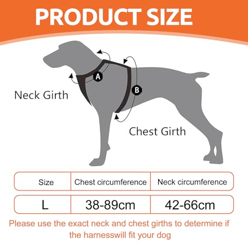 HTTDSLF Hundegeschirr Grosse Hunde, Anti Zug Hundegeschirr, Geschirr Hund Groß mit Reflexstreifen und Kontrolle, Verstellbar und Einstellbar, Brustgeschirr Hund für mittelgroße Hunde, Orange, L