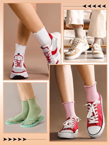 Bencailor 15 Pairs Tabi Socks Women Split Toe Flip Flop Frilly Socks Cotton Japanese Sandal Slipper for Men Women Unisex(Bright Colors) - Thumbnail 6