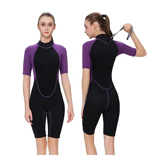 Intboss Plus Size Shorty Wetsuit for Women Senior Girls Keep Warm in Cold Water,3mm Neoprene Womens Shorty Wet Suit Snorkeling Scuba Diving Suit S-5XL