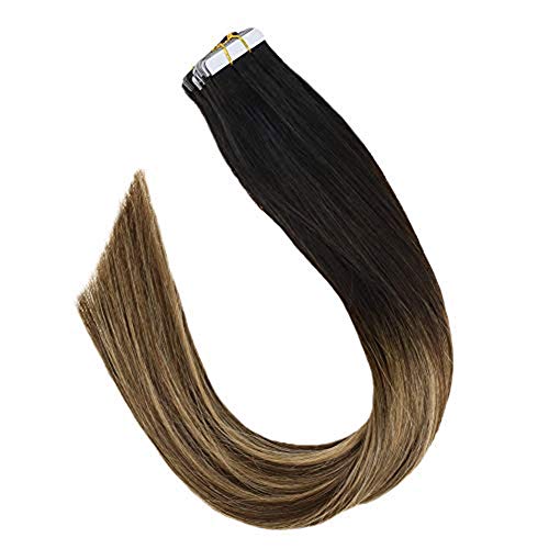 Youngsee Tape In Hair Extensions Balayage 14inch 20 Pieces 50g Color 1b 4 27 Naturel Black Ombre To Dark Brown With Caramel Blonde Tape In Hair