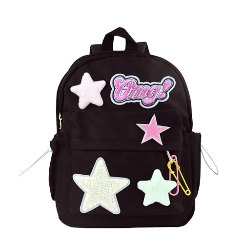Y2K Star Backpack for Teen Girls Kawaii Aesthetic Bag Cute Small Backpack 12.2 inch Trendy Casual Daypack (Black)