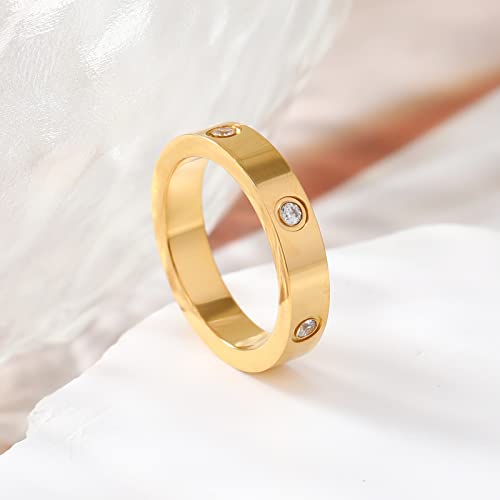 Chuqiu Love Friendship Ring For Women Men 18K Stainless Steel Ring Gold Plated Cubic Zirconia Rings Stacking Rings Gold Band Ring Birthday Jewelry Gifts For Her Gold-A, 5 #TOP5